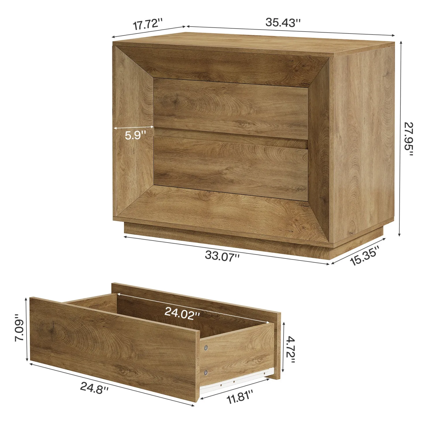 35.43" Wide Nightstand, Large Bedside Table with Drawers