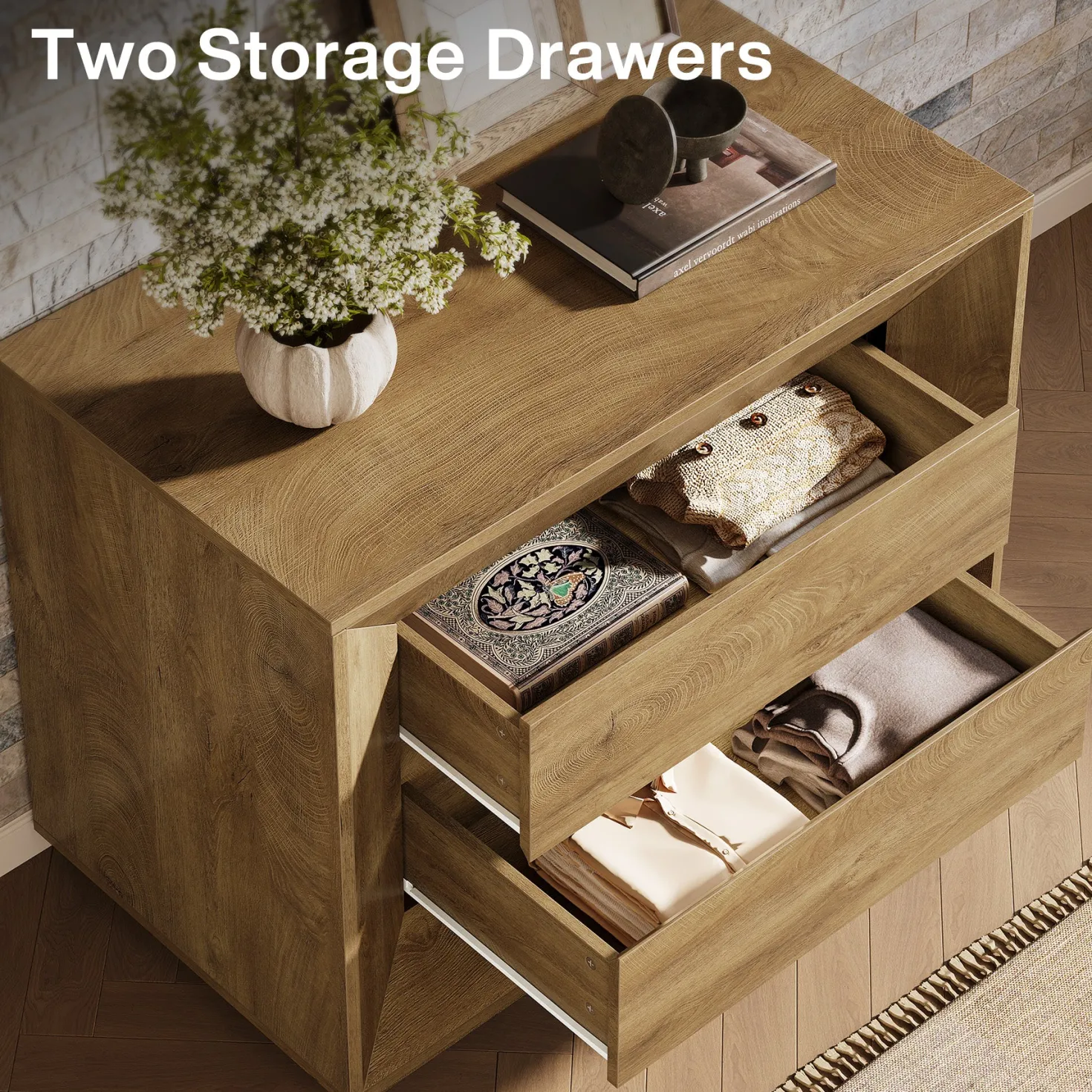 35.43" Wide Nightstand, Large Bedside Table with Drawers