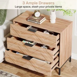 31.5" Wide Nightstand, Modern Large Bedside End Table with 3 Drawers