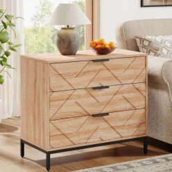 31.5" Wide Nightstand, Modern Large Bedside End Table with 3 Drawers