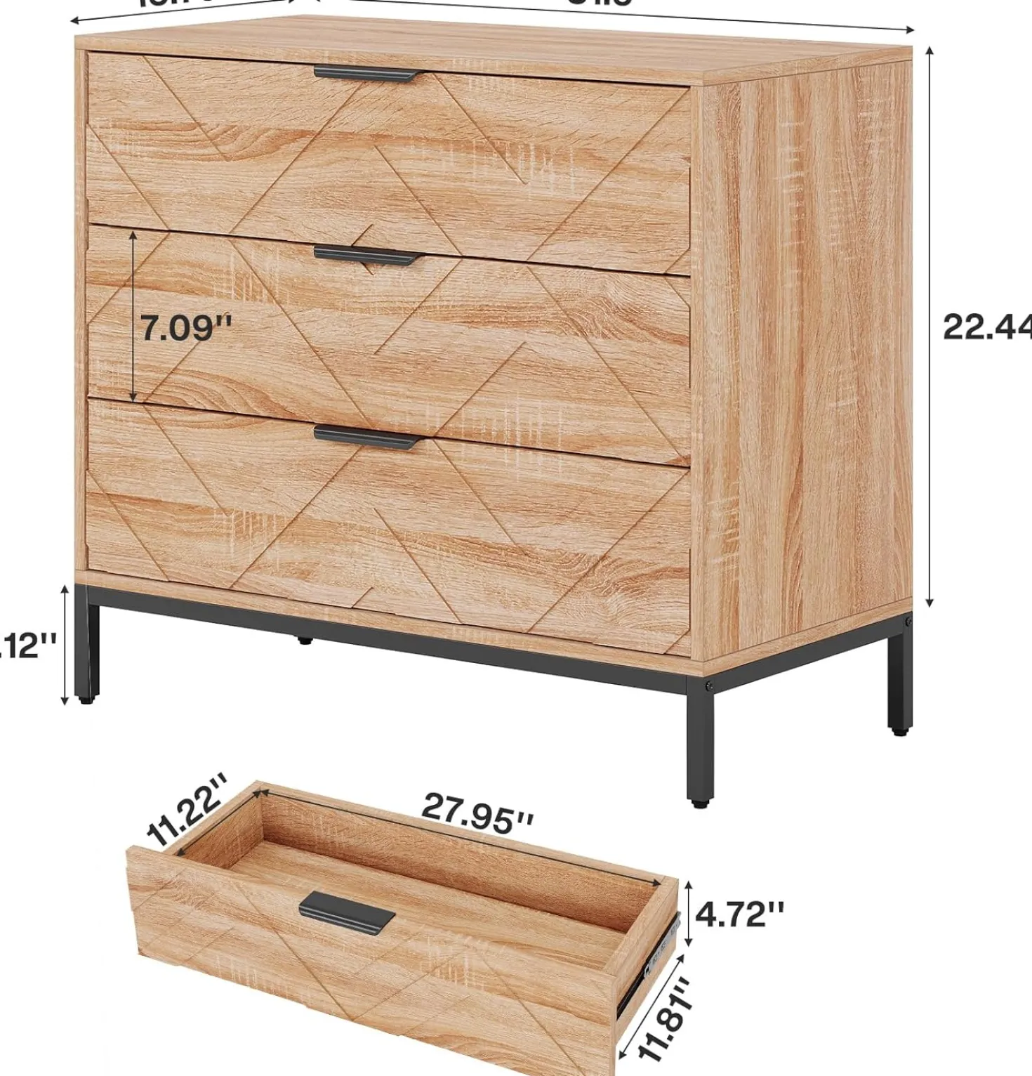 31.5" Wide Nightstand, Modern Large Bedside End Table with 3 Drawers