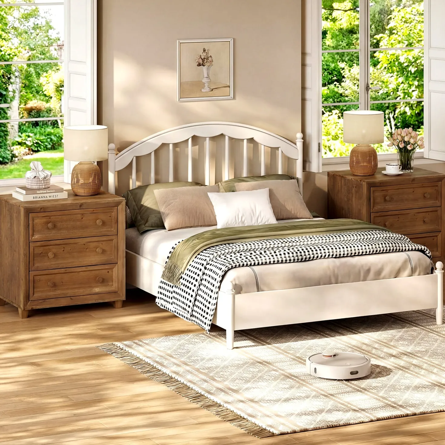 31.5" Wide Nightstand, Solid Wood Bedside Table with 3 Drawers