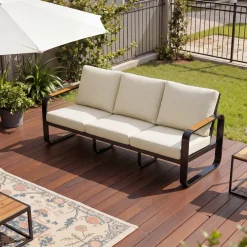 78.7" Wide Outdoor Bench, 3-Person Patio Sofa with Removable Cushions
