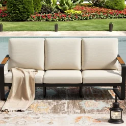 78.7" Wide Outdoor Bench, 3-Person Patio Sofa with Removable Cushions