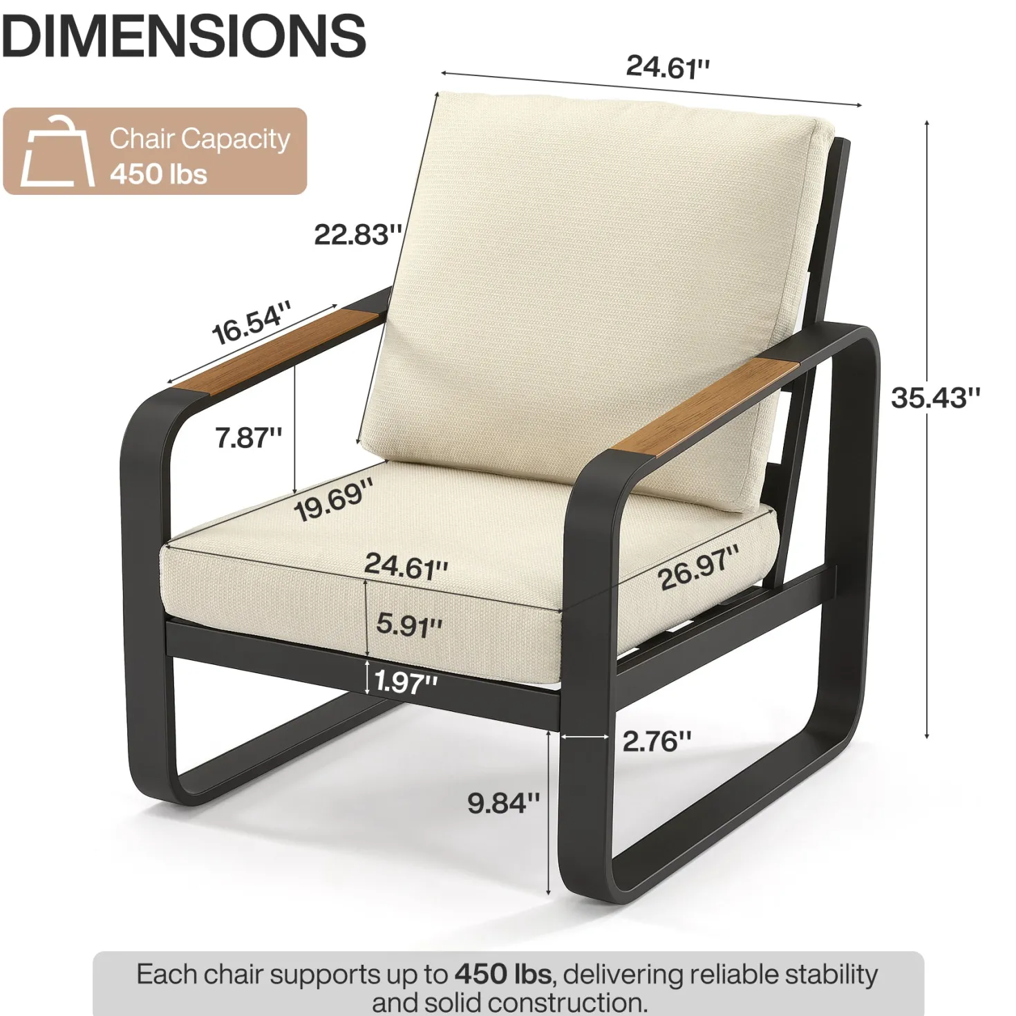 29.9" Wide Outdoor Patio Sofa, Modern Single Seat With Removable Cushions