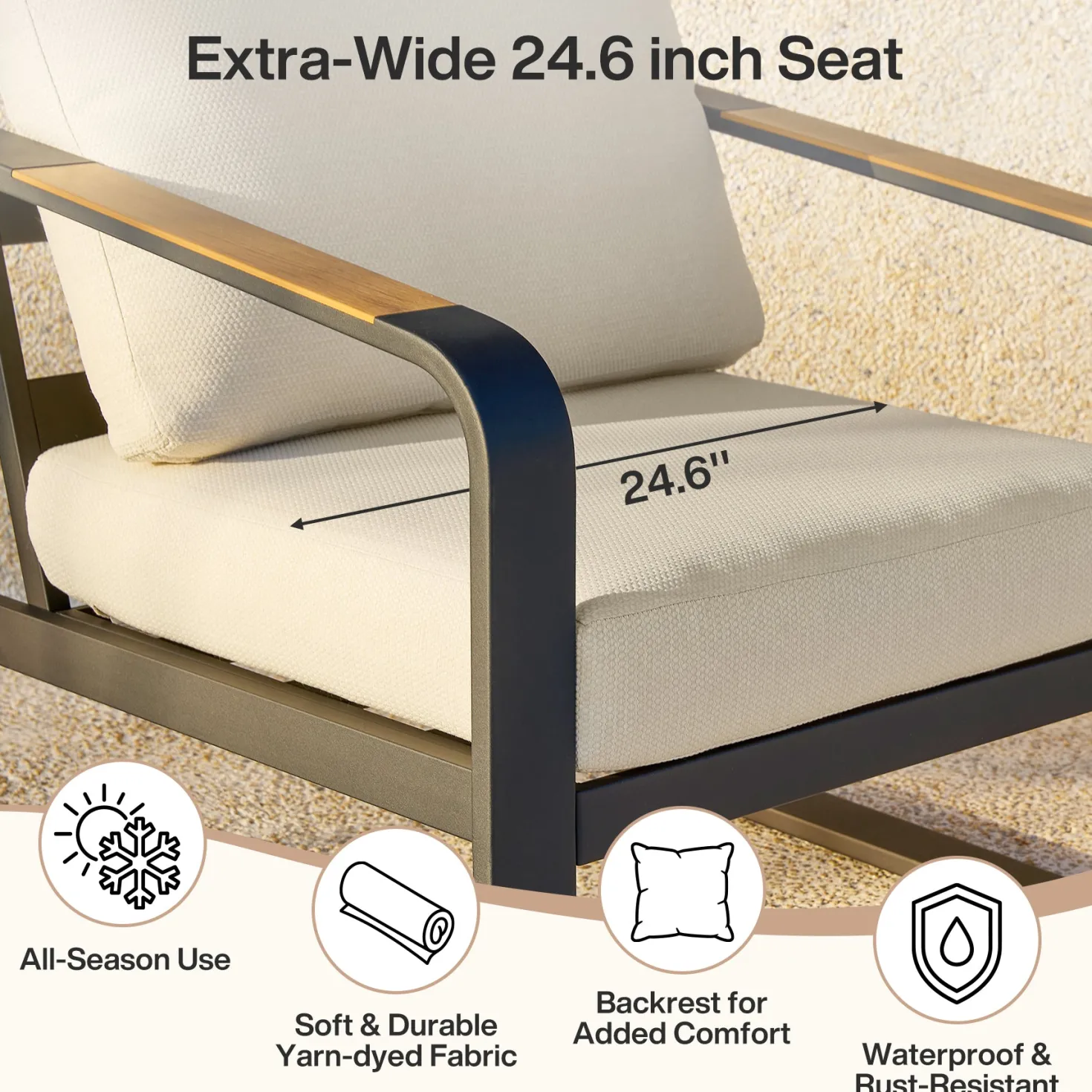 29.9" Wide Outdoor Patio Sofa, Modern Single Seat With Removable Cushions
