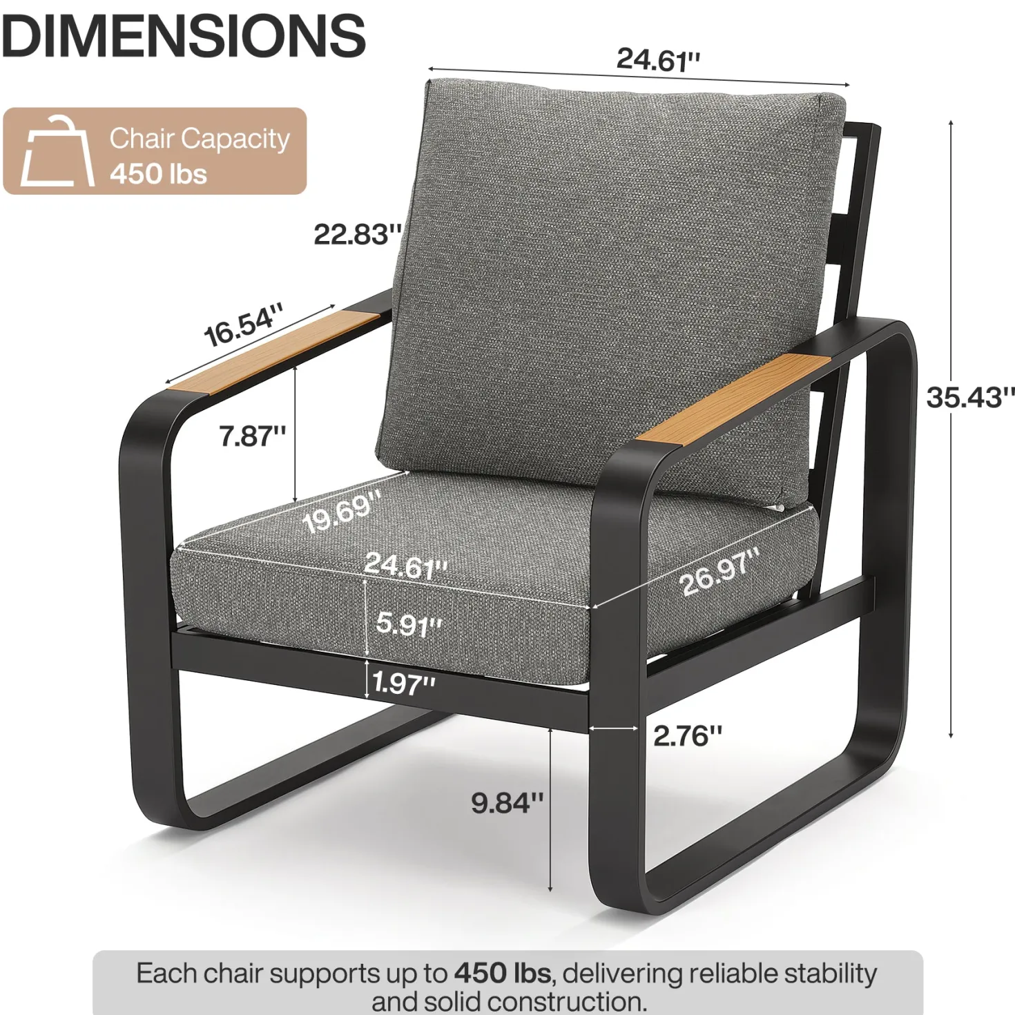 29.9" Wide Outdoor Patio Sofa, Modern Single Seat With Removable Cushions