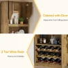 86.6" Wine Bar Cabinet, Farmhouse Home Bar Liquor Cabinet with with Stripe Light