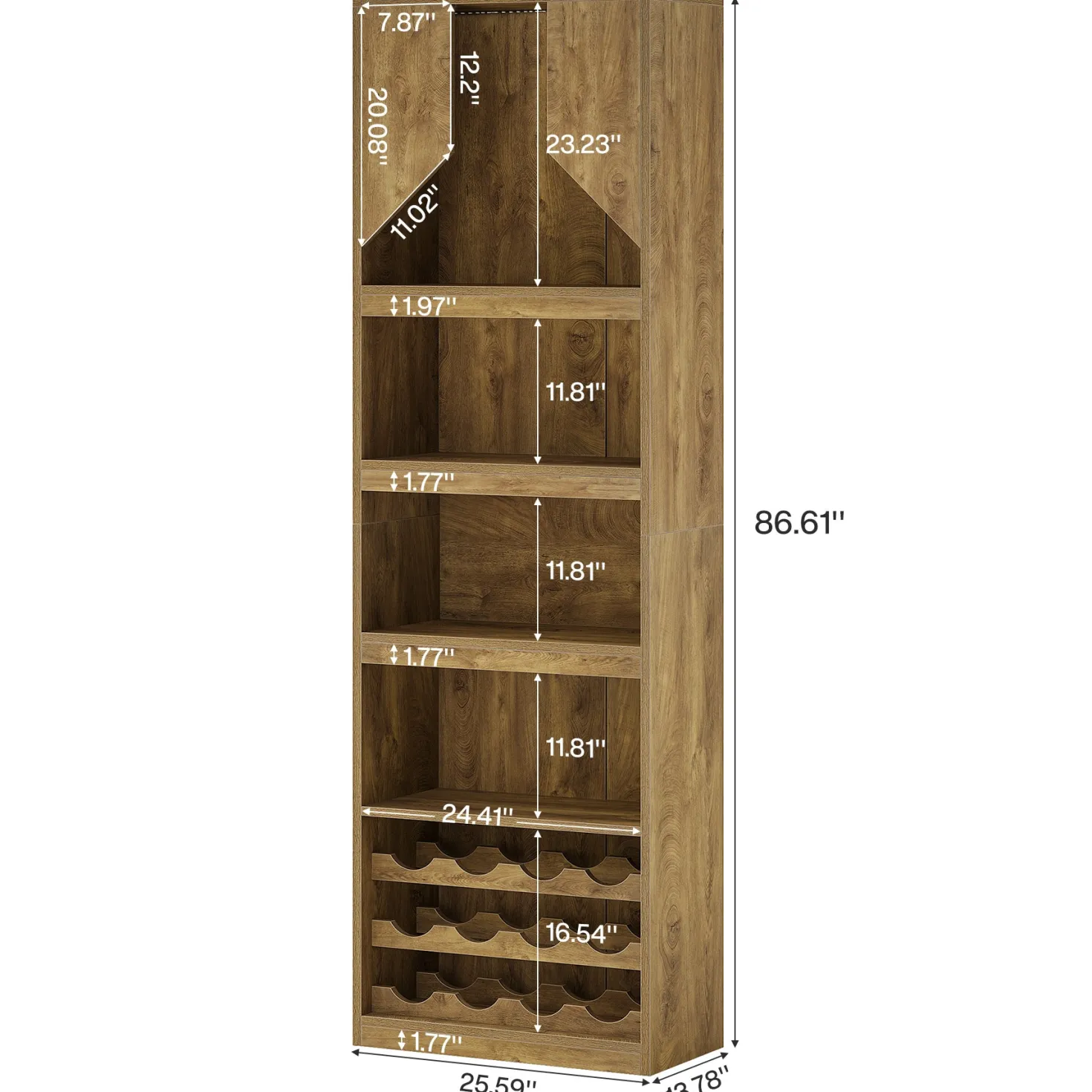 86.6" Wine Bar Cabinet, Farmhouse Home Bar Liquor Cabinet with with Stripe Light