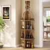 75" Wine Rack with Shelves, Round Wine Cabinet with Hanging Goblet Holder (No Lights)