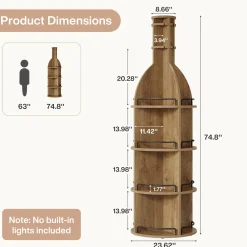 75" Wine Rack with Shelves, Round Wine Cabinet with Hanging Goblet Holder (No Lights)