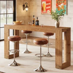 63" Wood Bar Table, Farmhouse Counter Height Pub Table Coffee Bar Units