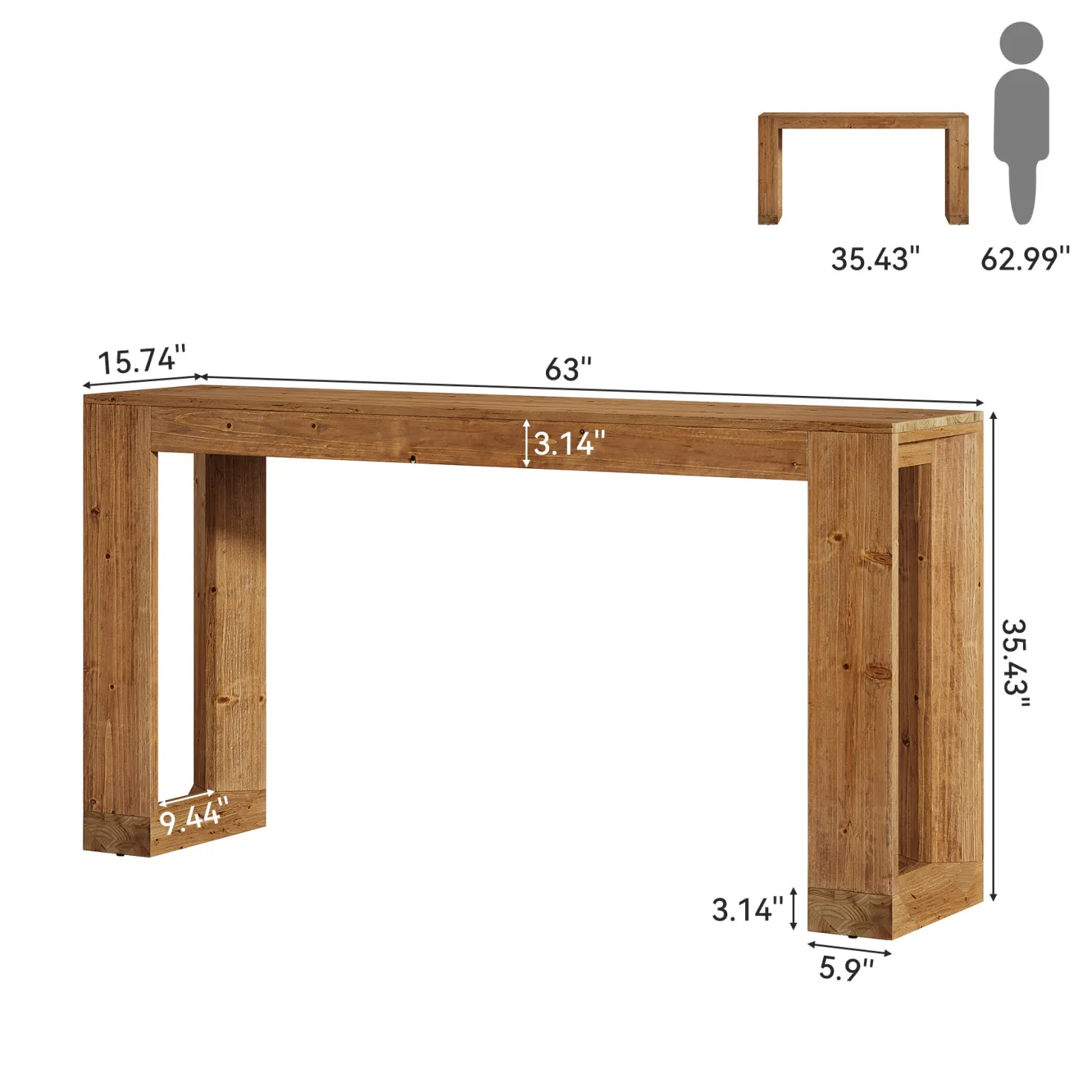 63" Wood Bar Table, Farmhouse Counter Height Pub Table Coffee Bar Units
