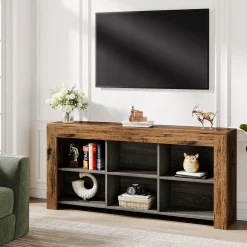 63" Wood Bookshelf, Horizontal Bookcase Storage Display Shelf