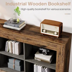 63" Wood Bookshelf, Horizontal Bookcase Storage Display Shelf