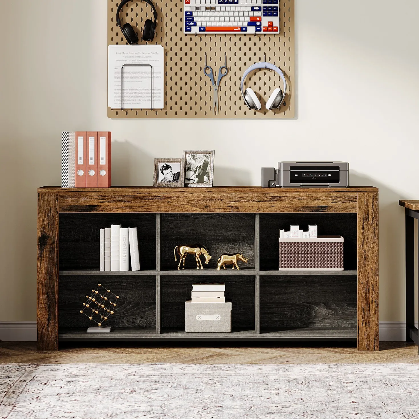 63" Wood Bookshelf, Horizontal Bookcase Storage Display Shelf