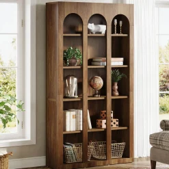 70.8" Wood Bookshelf, 5-Tier Rustic Bookcase Display Storage Shelving Unit
