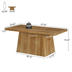 47" Wood Coffee Table, Farmhouse Center Table Tea Table with Sturdy Pedestal