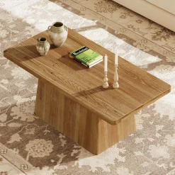 47" Wood Coffee Table, Farmhouse Center Table Tea Table with Sturdy Pedestal