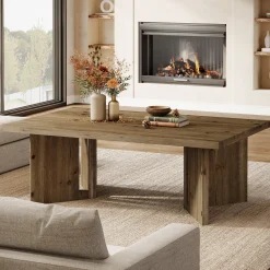 47" Wood Coffee Table, Farmhouse Rectangle Center Table with Triangle Legs