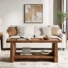 47" Wood Coffee Table, Farmhouse Center Table with 2-Tier Open Storage