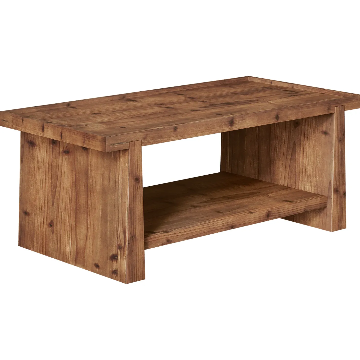 47" Wood Coffee Table, Farmhouse Center Table with 2-Tier Open Storage