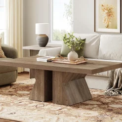 47" Wood Coffee Table, Rectangular Center Table Snack Table
