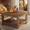 31.5" Wood Coffee Table, Square Farmhouse Center Table with Storage Shelf