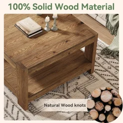 31.5" Wood Coffee Table, Square Farmhouse Center Table with Storage Shelf