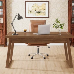 55" Wood Computer Desk, Mid-Century Modern Study Writing Table with Drawer