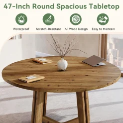 47" Wood Conference Table, Round Meeting Table with Thickened Tabletop