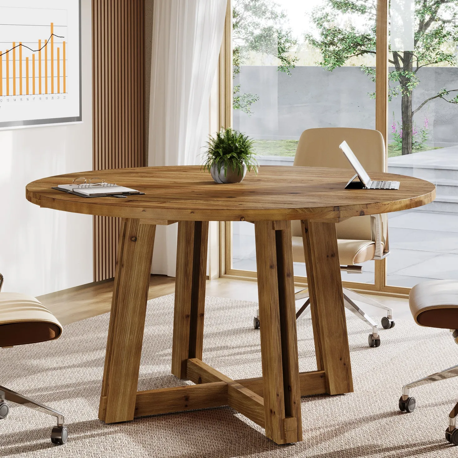 47" Wood Conference Table, Round Meeting Table with Thickened Tabletop
