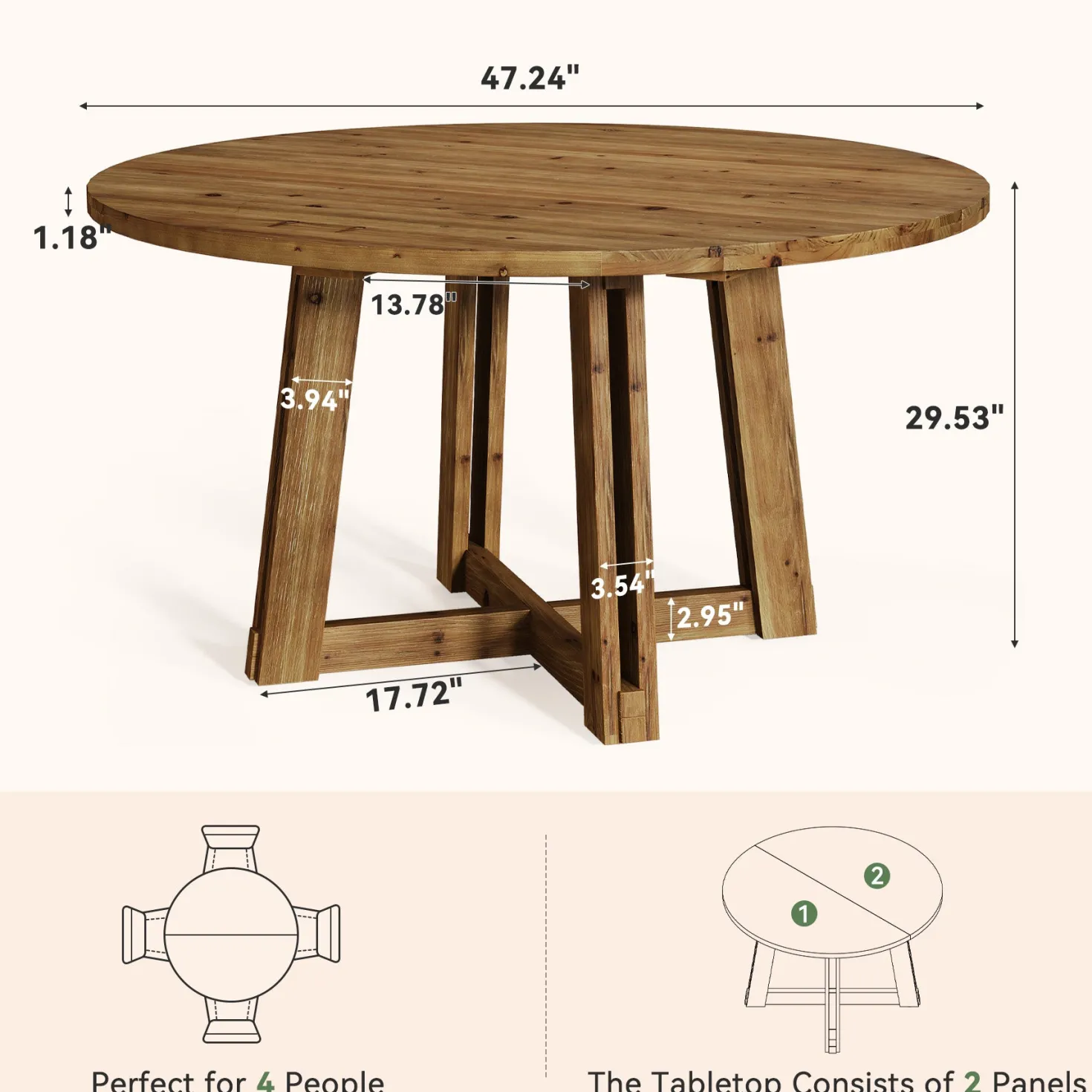 47" Wood Conference Table, Round Meeting Table with Thickened Tabletop
