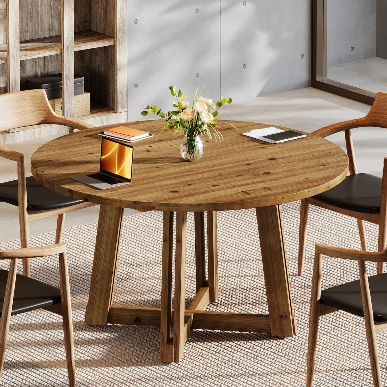 47" Wood Conference Table, Round Meeting Table with Thickened Tabletop