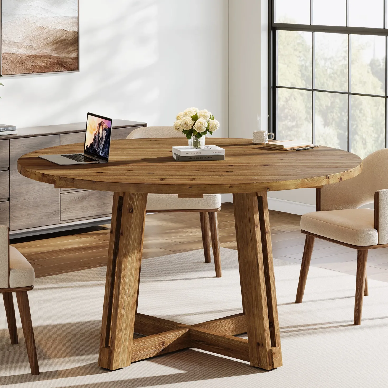 47" Wood Conference Table, Round Meeting Table with Thickened Tabletop