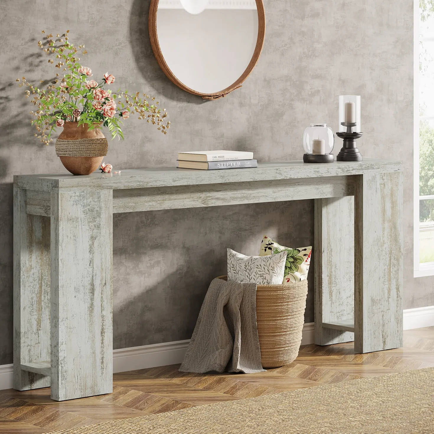 70.9" Wood Console Table, Farmhouse Sofa Table Entryway Table