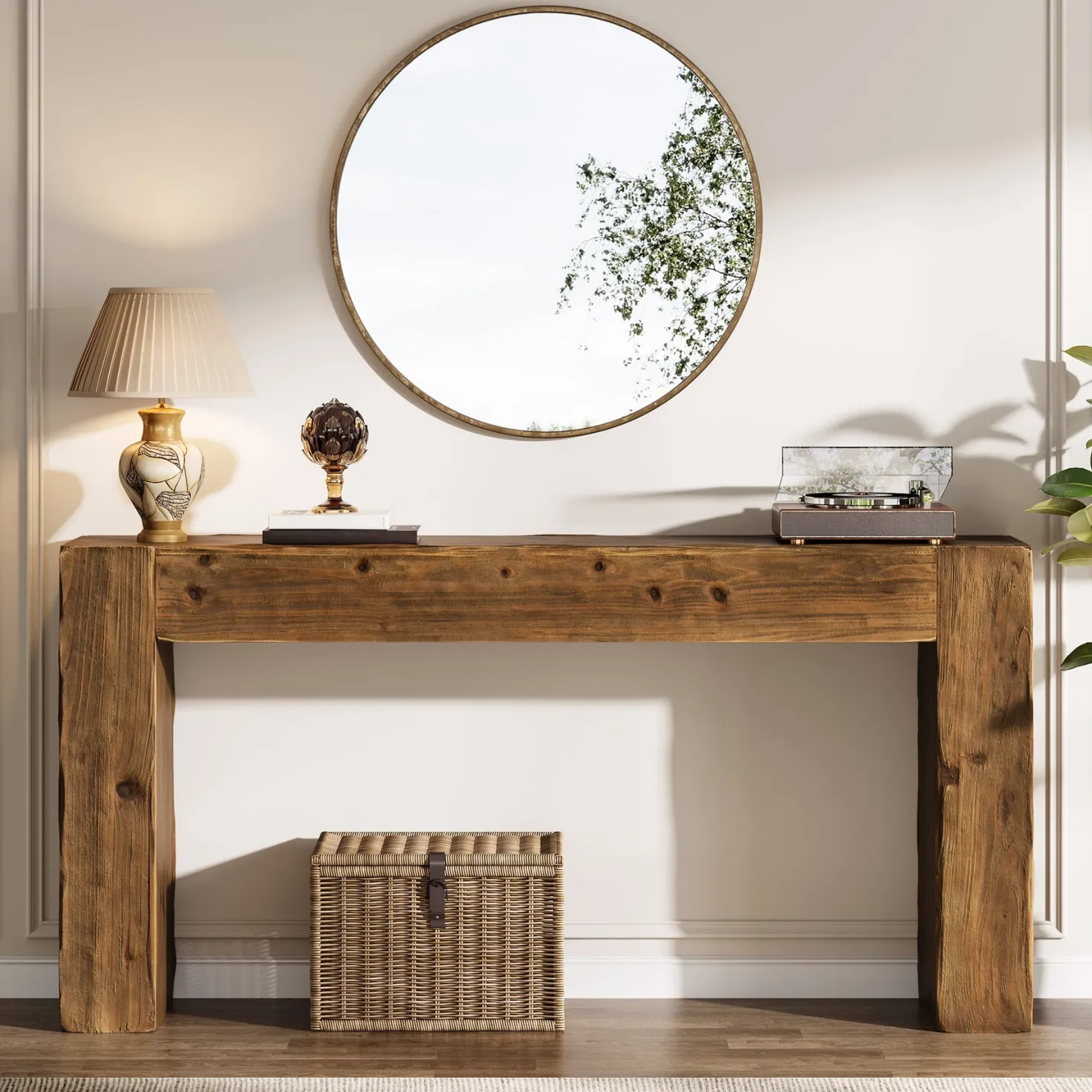 63" Wood Console Table, Farmhouse Sofa Table Entryway Table
