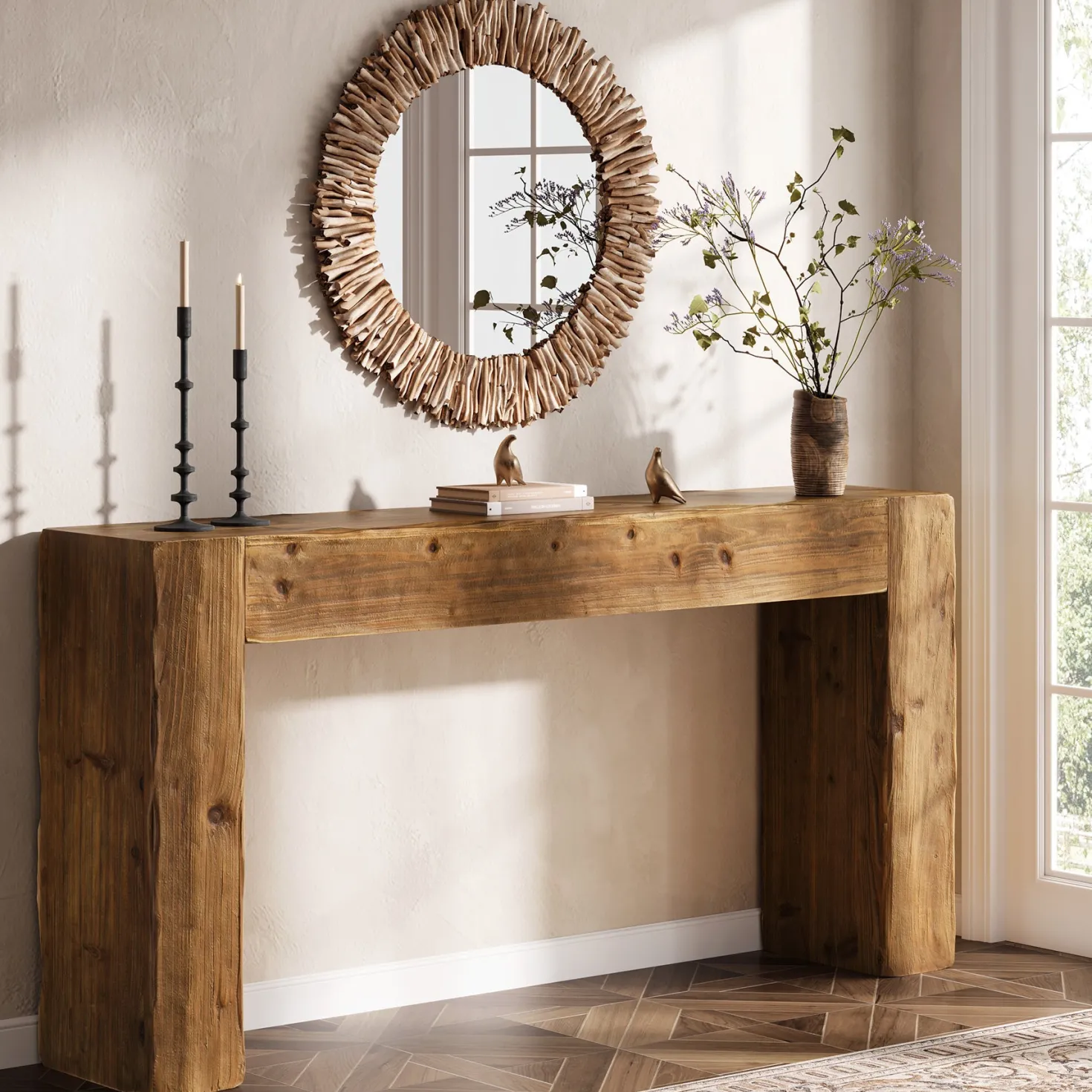 63" Wood Console Table, Farmhouse Sofa Table Entryway Table