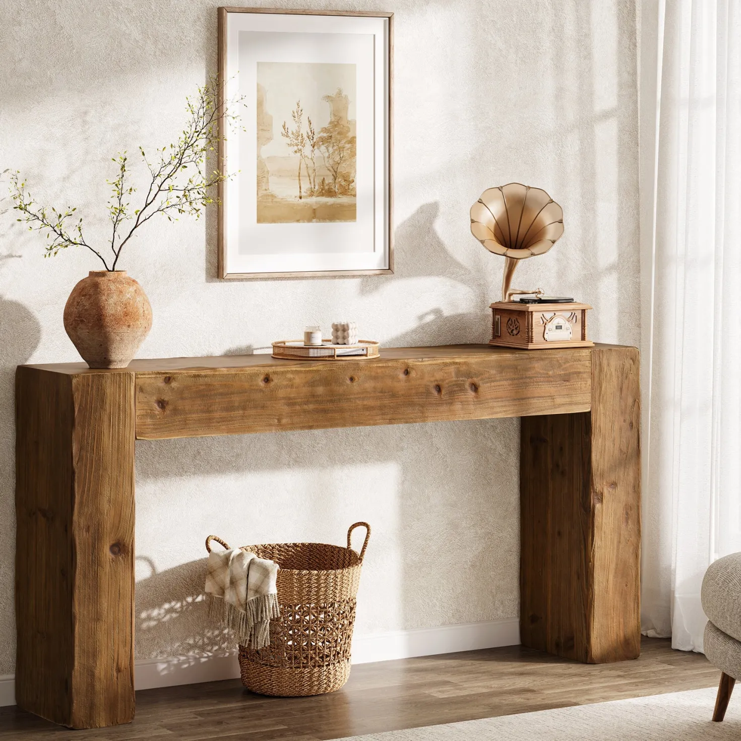 63" Wood Console Table, Farmhouse Sofa Table Entryway Table