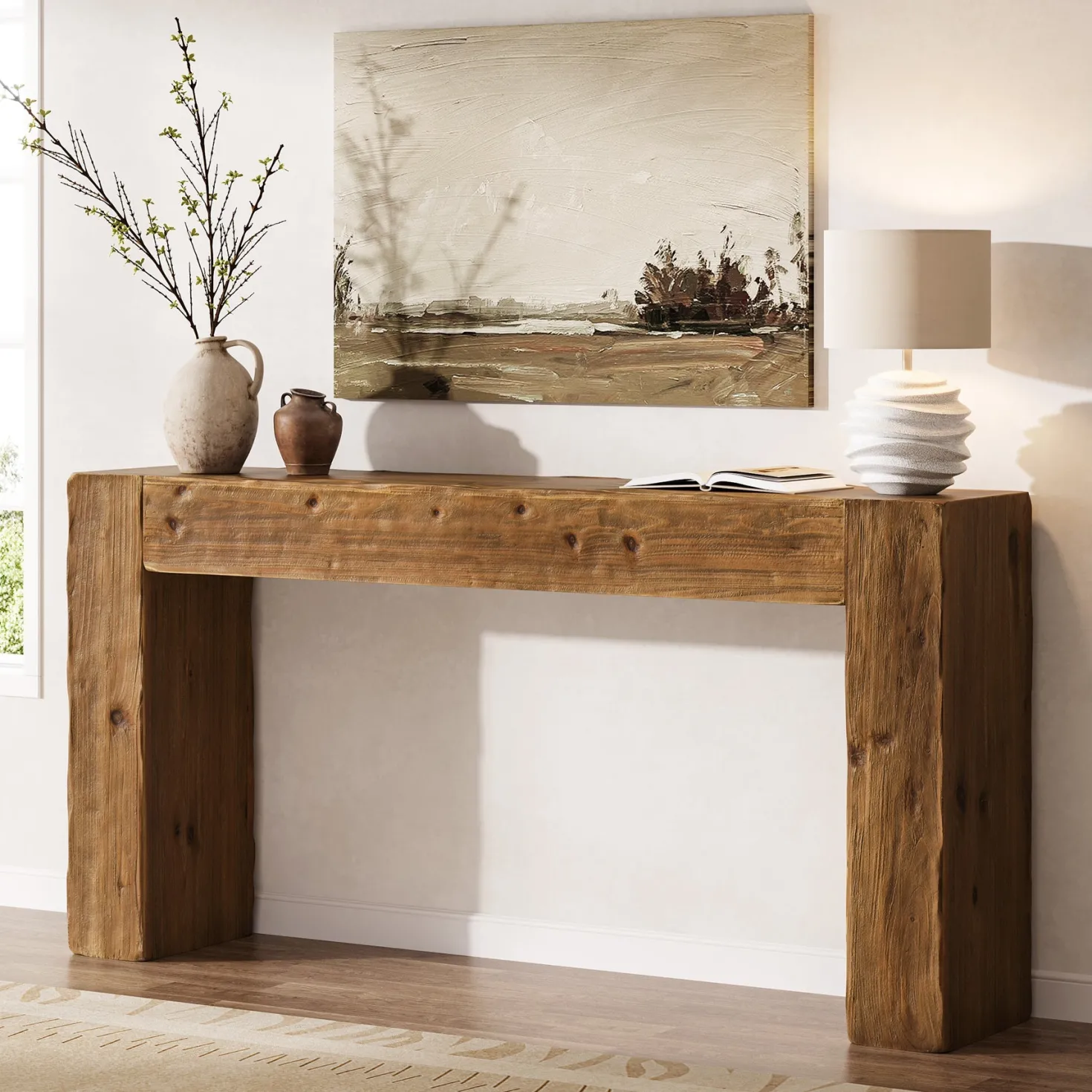 63" Wood Console Table, Farmhouse Sofa Table Entryway Table