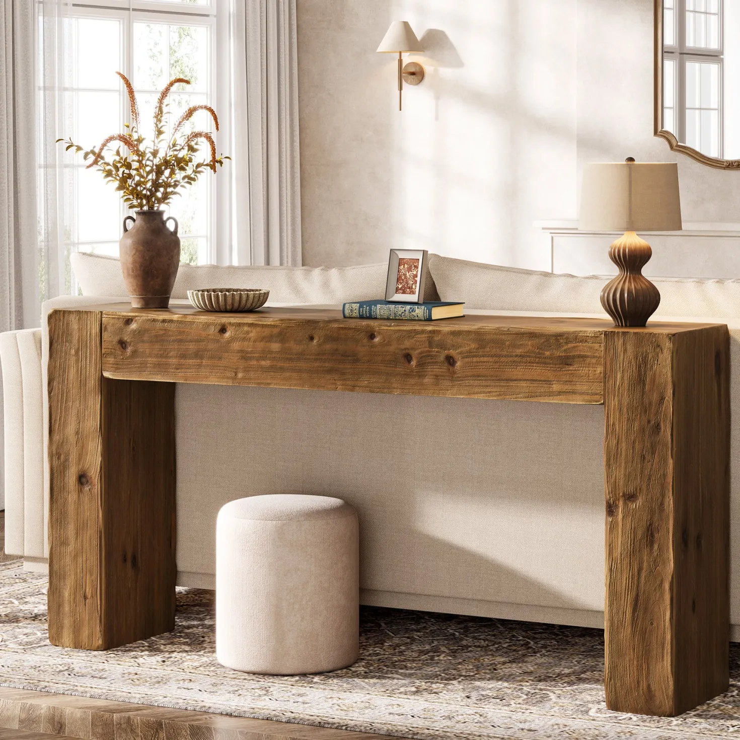 63" Wood Console Table, Farmhouse Sofa Table Entryway Table