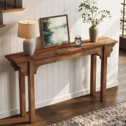 63" Wood Console Table, Mid-Century Entryway Table Sofa Table for Hallway
