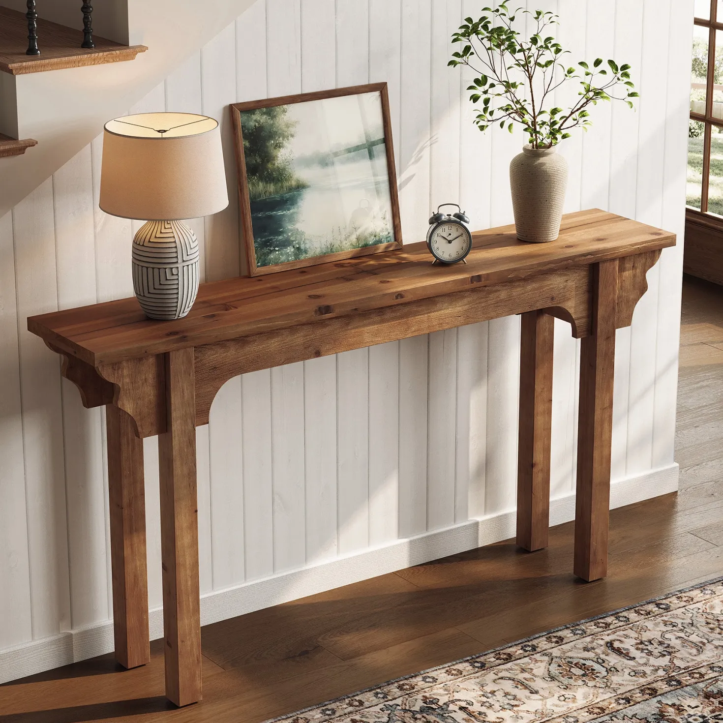 63" Wood Console Table, Mid-Century Entryway Table Sofa Table for Hallway