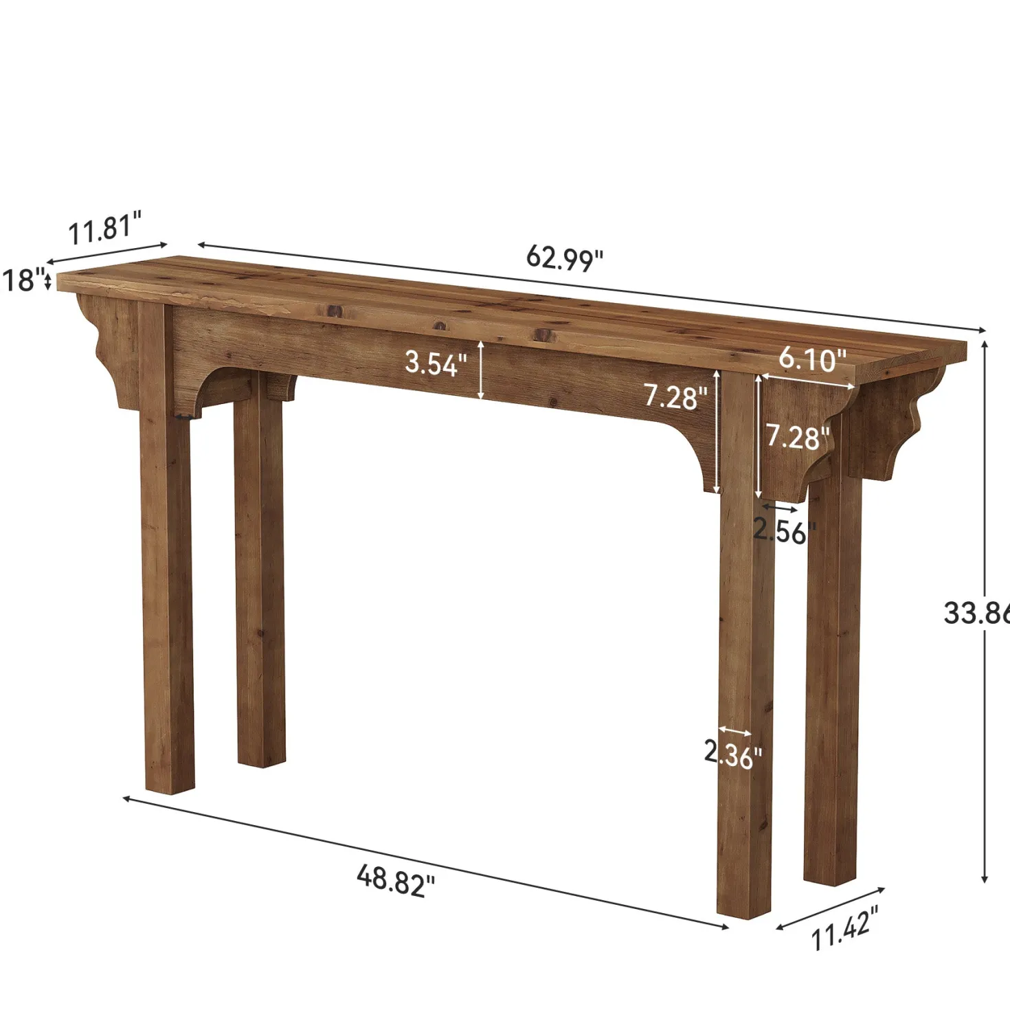 63" Wood Console Table, Mid-Century Entryway Table Sofa Table for Hallway