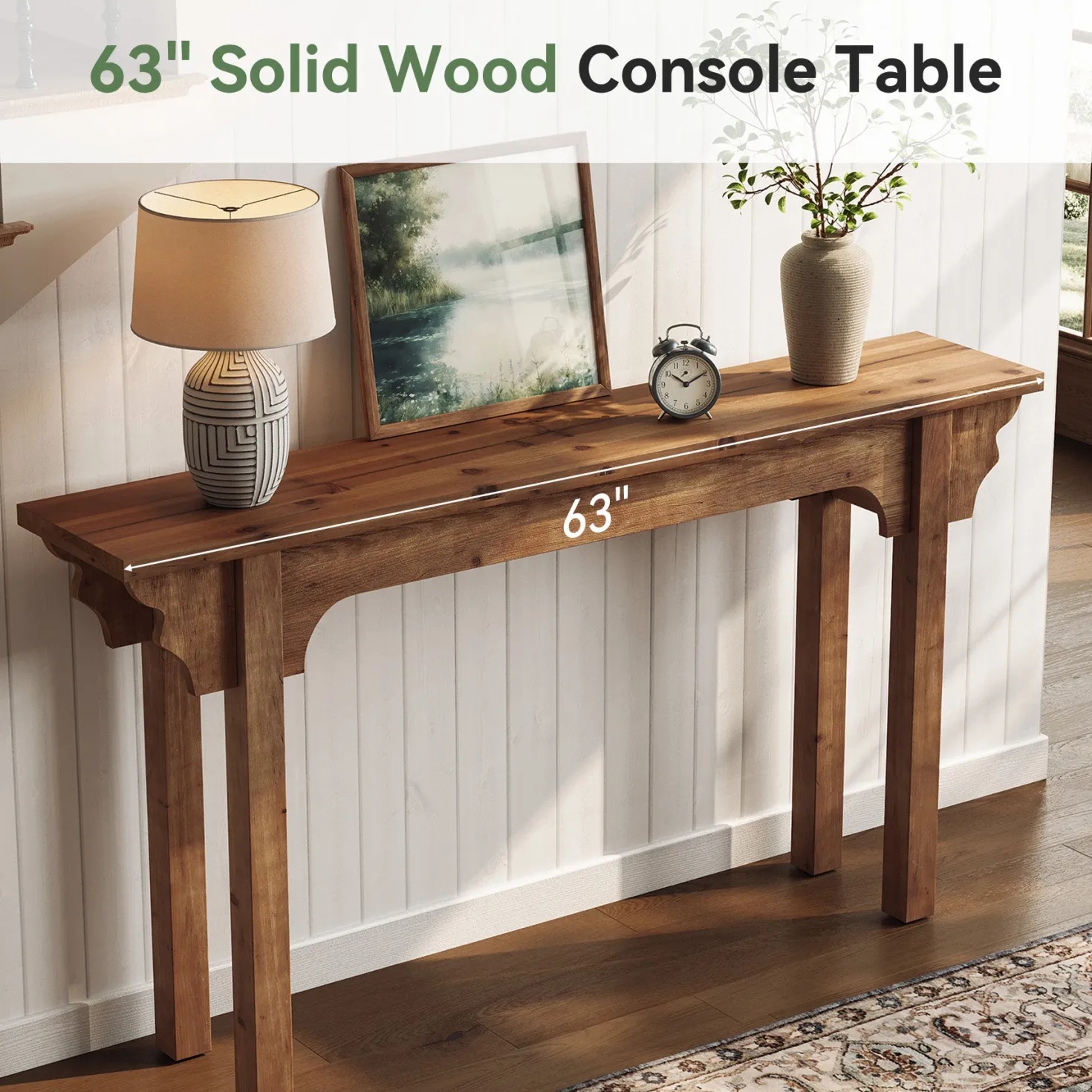 63" Wood Console Table, Mid-Century Entryway Table Sofa Table for Hallway