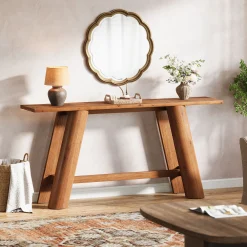 70.9" Wood Console Table, Narrow Sofa Table Behind Couch Entryway Furniture