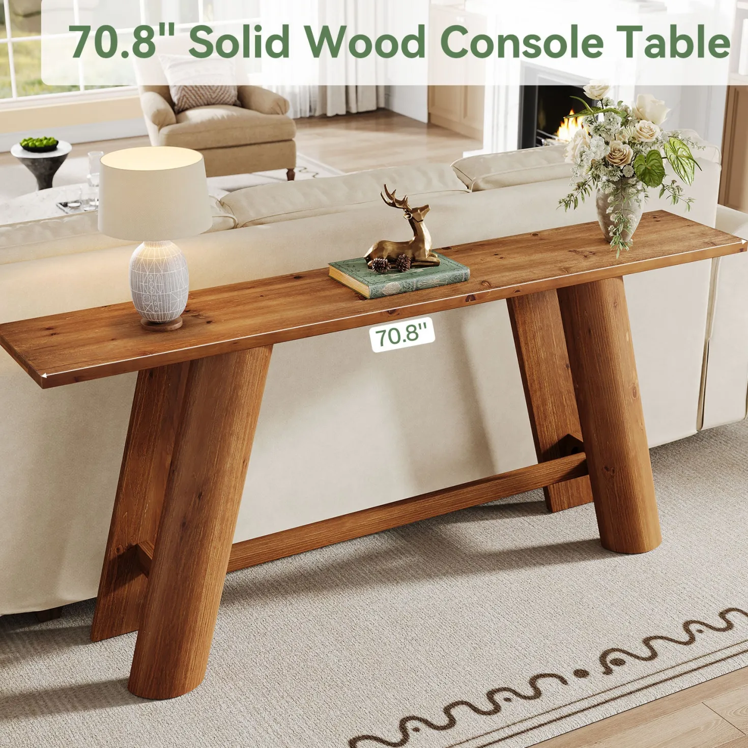 70.9" Wood Console Table, Narrow Sofa Table Behind Couch Entryway Furniture