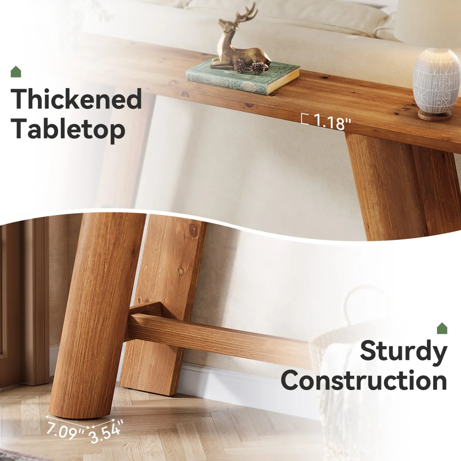 70.9" Wood Console Table, Narrow Sofa Table Behind Couch Entryway Furniture