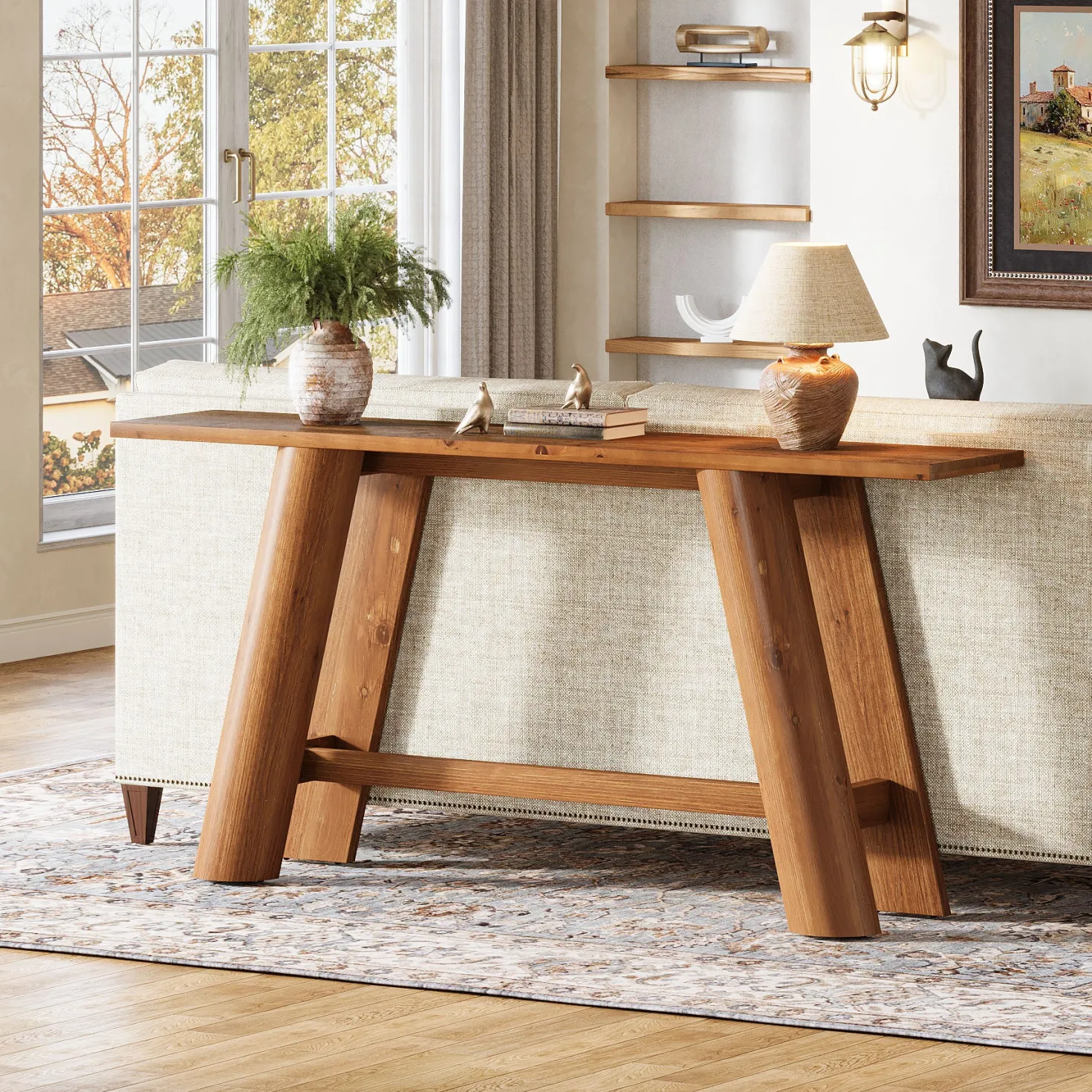 70.9" Wood Console Table, Narrow Sofa Table Behind Couch Entryway Furniture