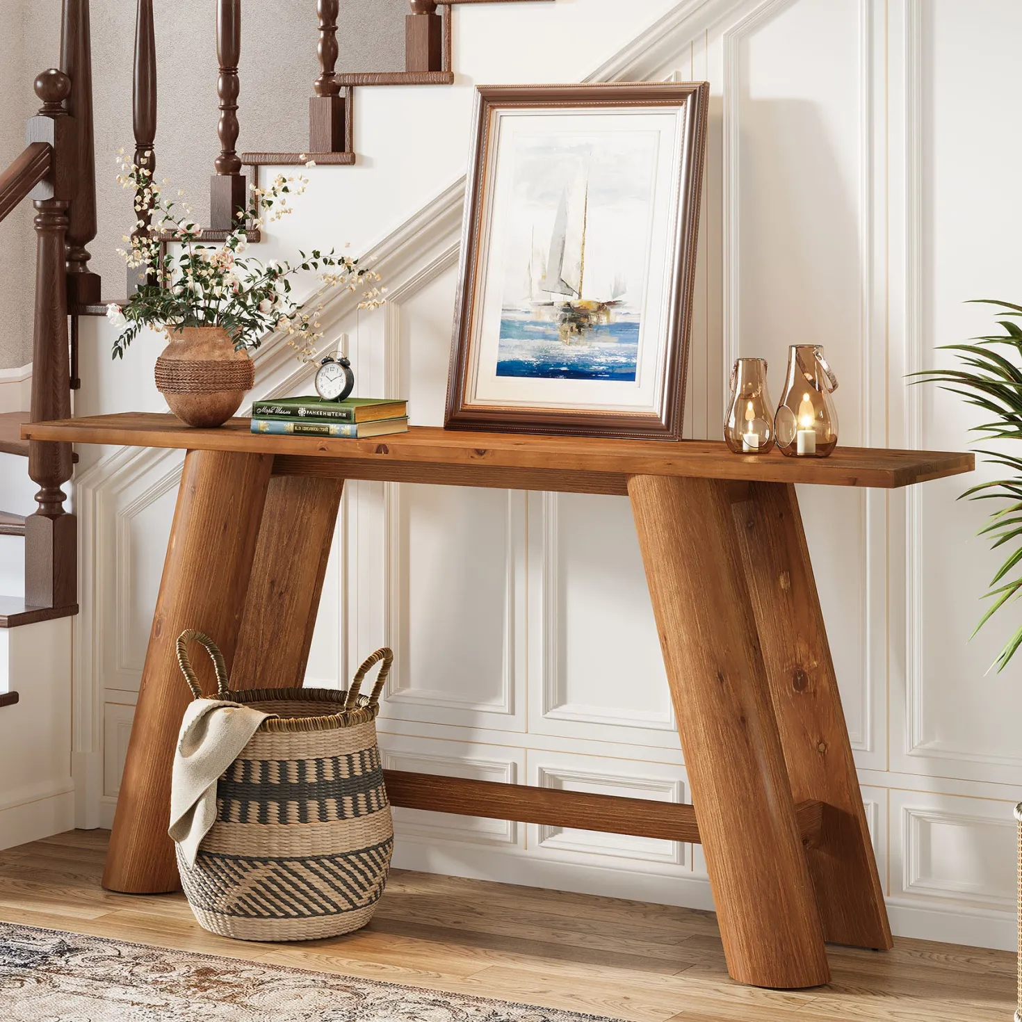 70.9" Wood Console Table, Narrow Sofa Table Behind Couch Entryway Furniture